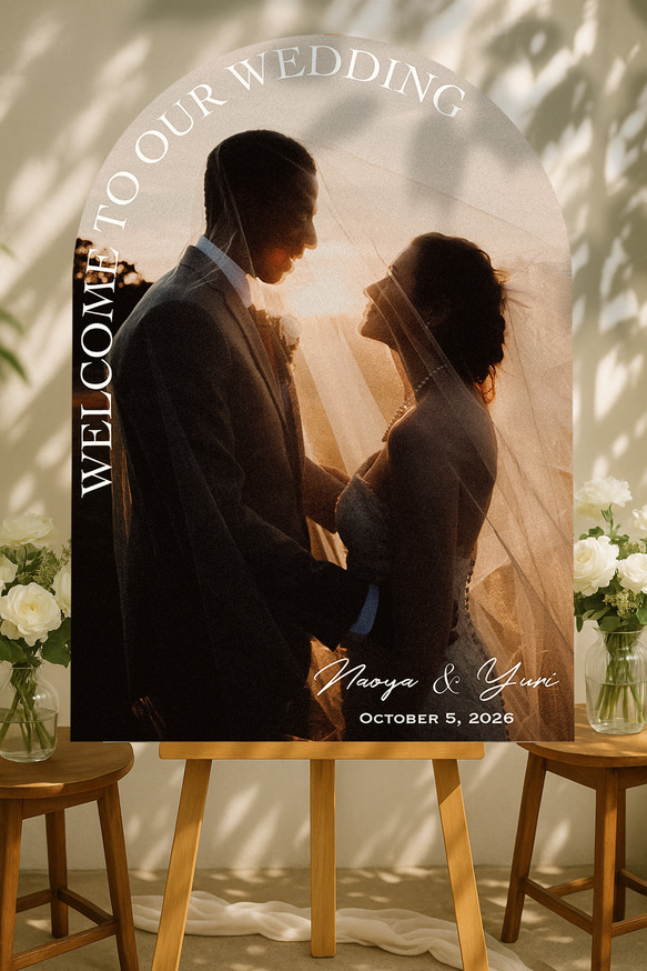 9デザインから選べる✨アーチ型のウエディングウェルカムボード　パネル印刷｜結婚式｜写真｜オーダー｜アーチフォトボード｜前 3枚目の画像