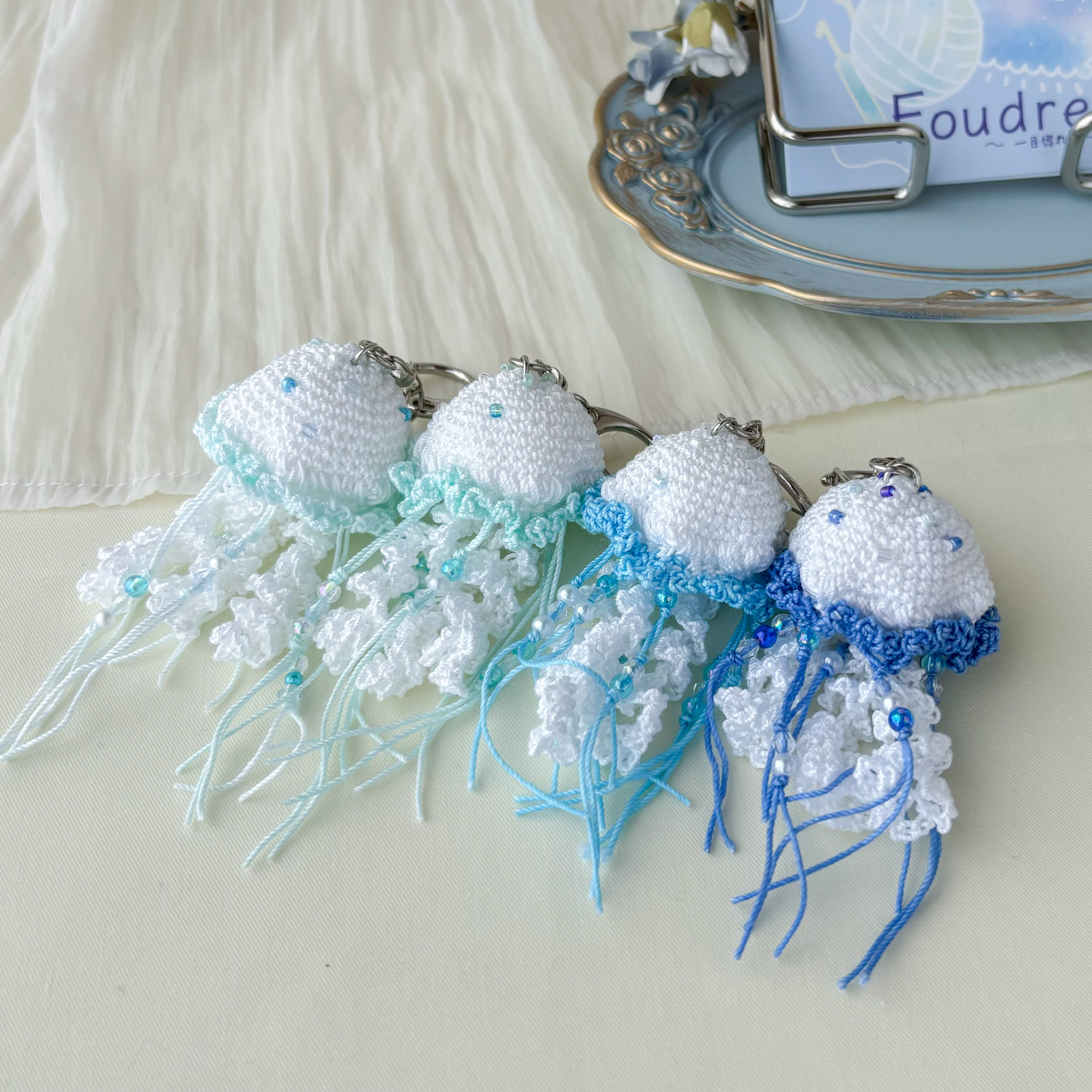 クラゲ あみぐるみ チャーム キーホルダー【オーダー】 クラゲ あみぐるみ チャーム キーホルダー【オーダー】