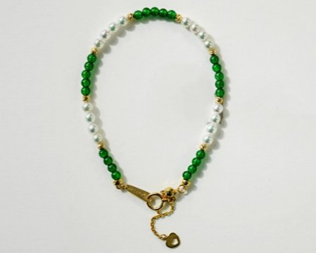 [ルミナ] Cuiweiシリーズ Wei素材 高アイシースパイシーグリーン翡翠+色調整なし 3-3.5mm 日本製アコヤ真珠ネッ