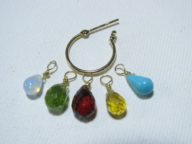 k18YG*天然石ピアス（イヤリング）チャーム（５点中3点選択）