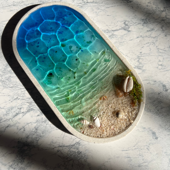 オーダー　受注生産　海辺のメガネトレー　波紋　波　水面　アクセサリートレー　グラデーション　夏 6枚目の画像