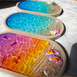 オーダー　受注生産　海辺のメガネトレー　波紋　波　水面　アクセサリートレー　グラデーション　夏 1枚目の画像