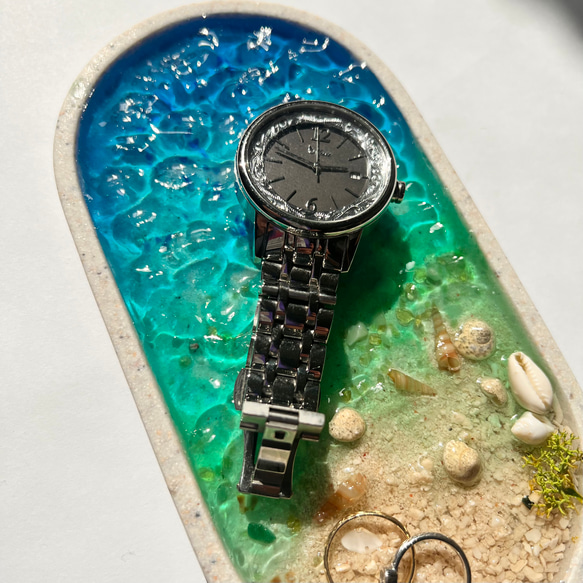 オーダー　受注生産　海辺のメガネトレー　波紋　波　水面　アクセサリートレー　グラデーション　夏 5枚目の画像