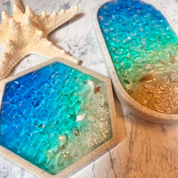 オーダー　受注生産　海辺のメガネトレー　波紋　波　水面　アクセサリートレー　グラデーション　夏 3枚目の画像