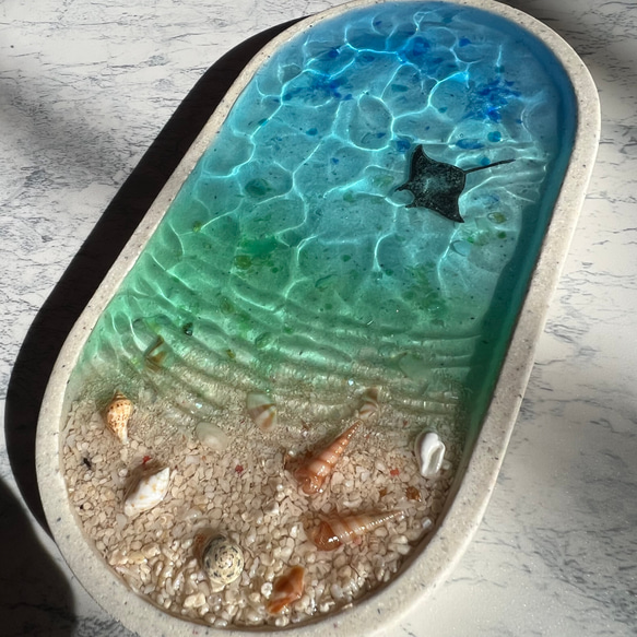 オーダー　受注生産　海辺のメガネトレー　波紋　波　水面　アクセサリートレー　グラデーション　夏 2枚目の画像