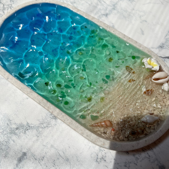 オーダー　受注生産　海辺のメガネトレー　波紋　波　水面　アクセサリートレー　グラデーション　夏 4枚目の画像