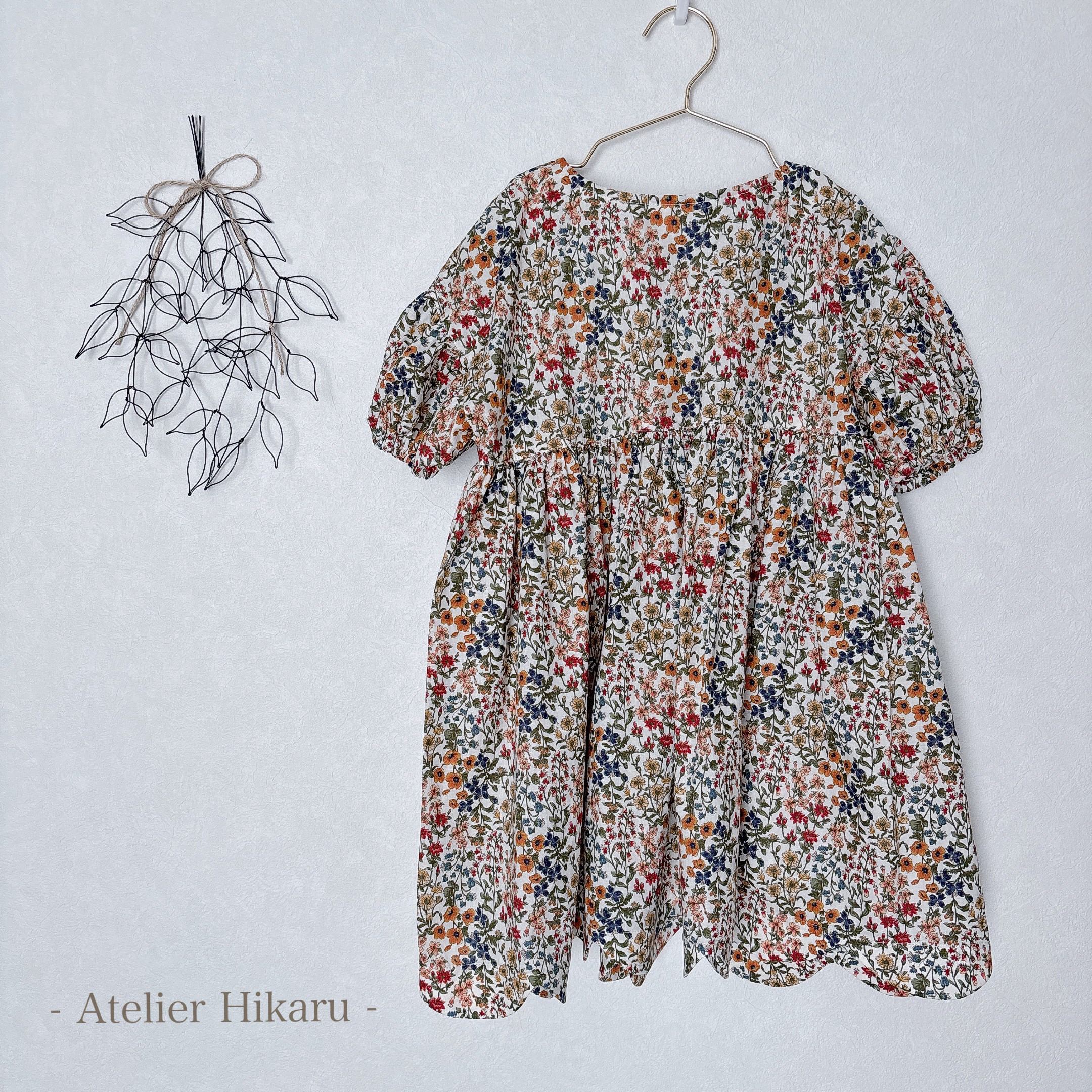 ワンピース　半袖　春服　春ワンピ　夏ワンピ　夏服　ハンドメイド　１００cm　パフスリーブ　ゆったり　子供服　女の子