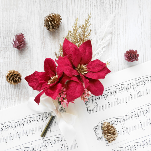 ベルベットポインセチアのクリスマスミニブーケ❀アーティフィシャル