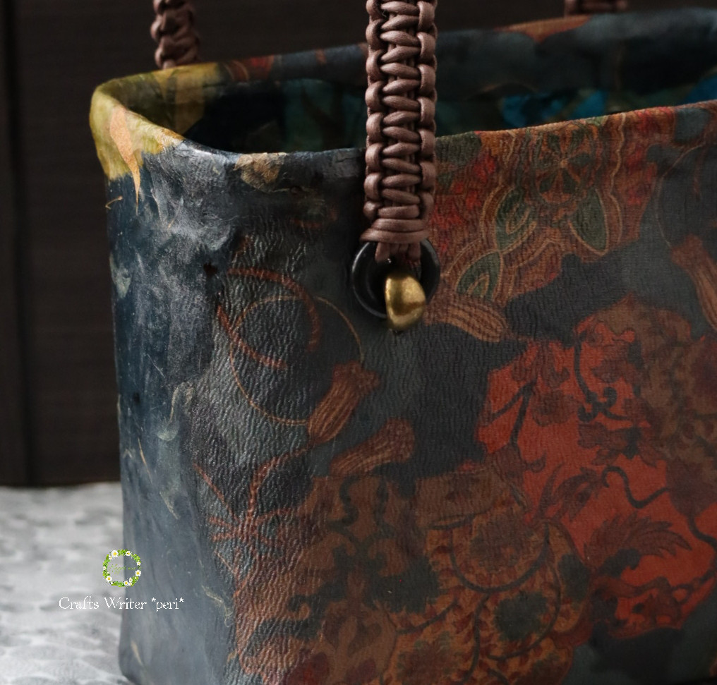 ☆新作☆一閑張りバッグ＊大人ネイビー花文様☆