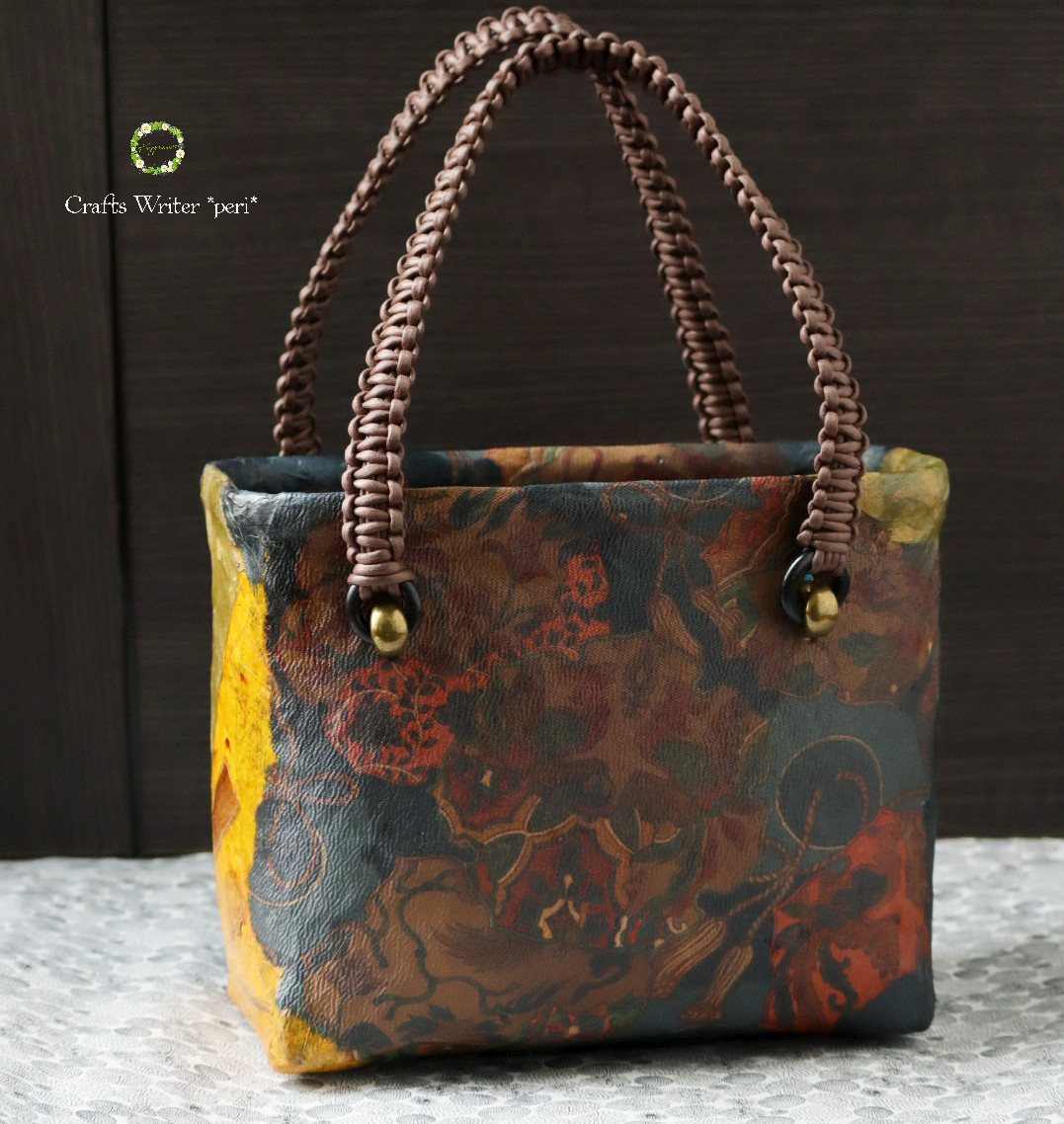 ☆新作☆一閑張りバッグ＊大人ネイビー花文様☆