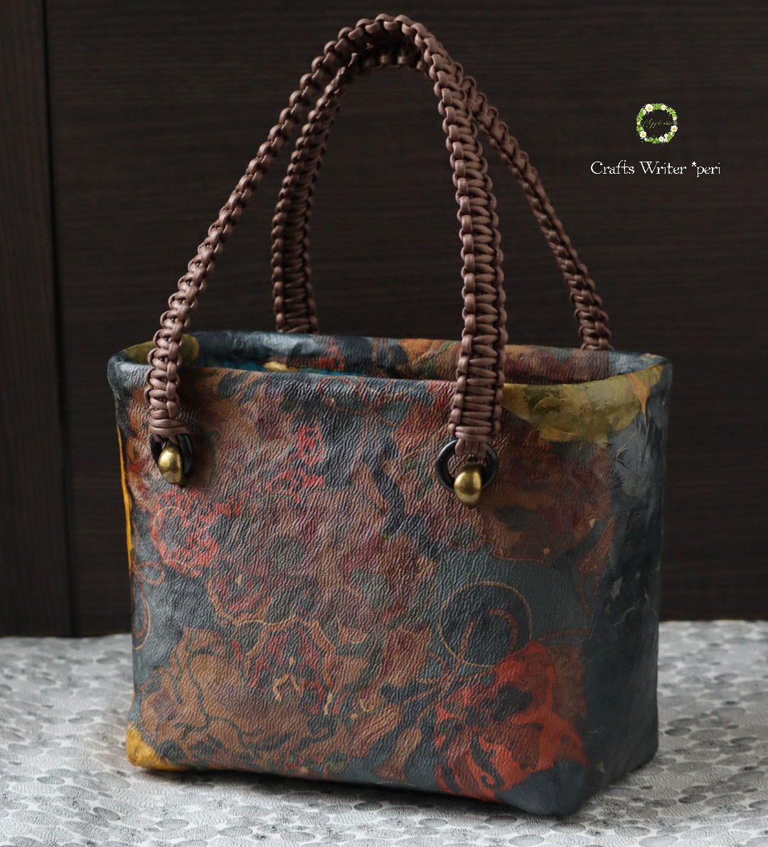 ☆新作☆一閑張りバッグ＊大人ネイビー花文様☆