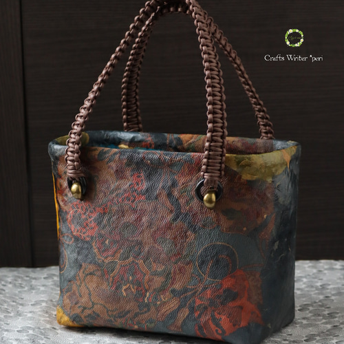 ☆新作☆一閑張りバッグ＊大人ネイビー花文様☆ かごバッグ 工芸作家