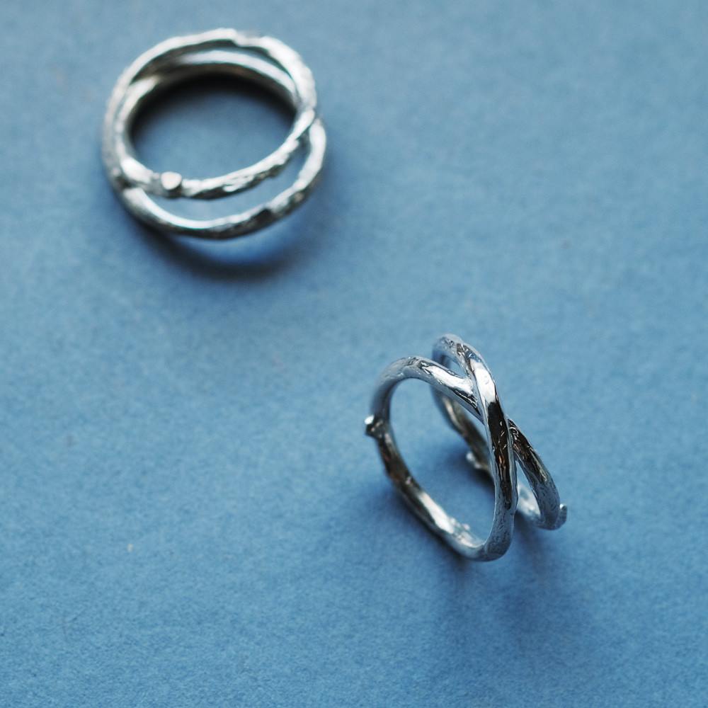 2コset) 細枝 テクスチャー 2連 リング シルバー925