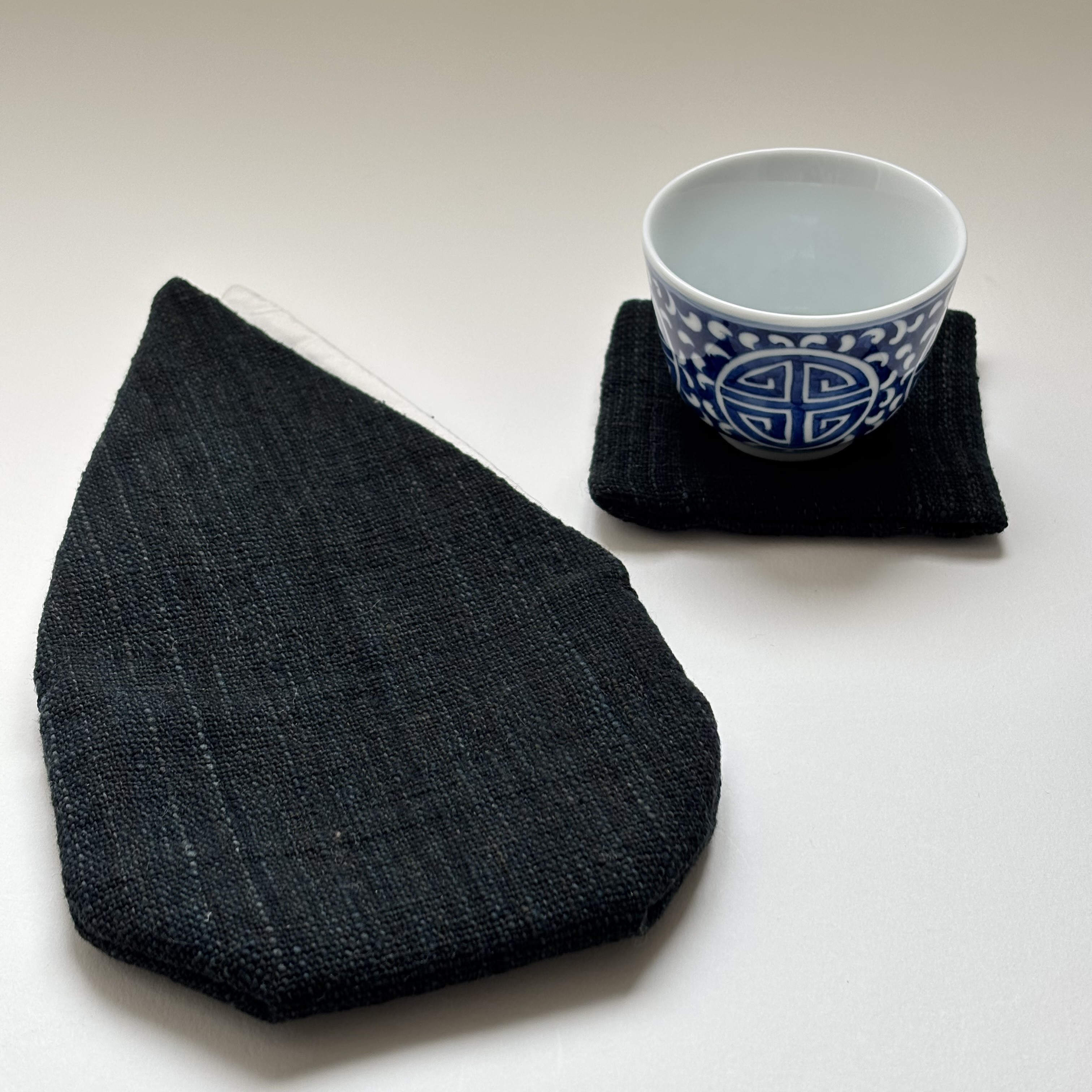 手紡ぎ・草木染め＊大津袋と茶碗のセット＊旅茶碗＊一人旅＊女子旅＊