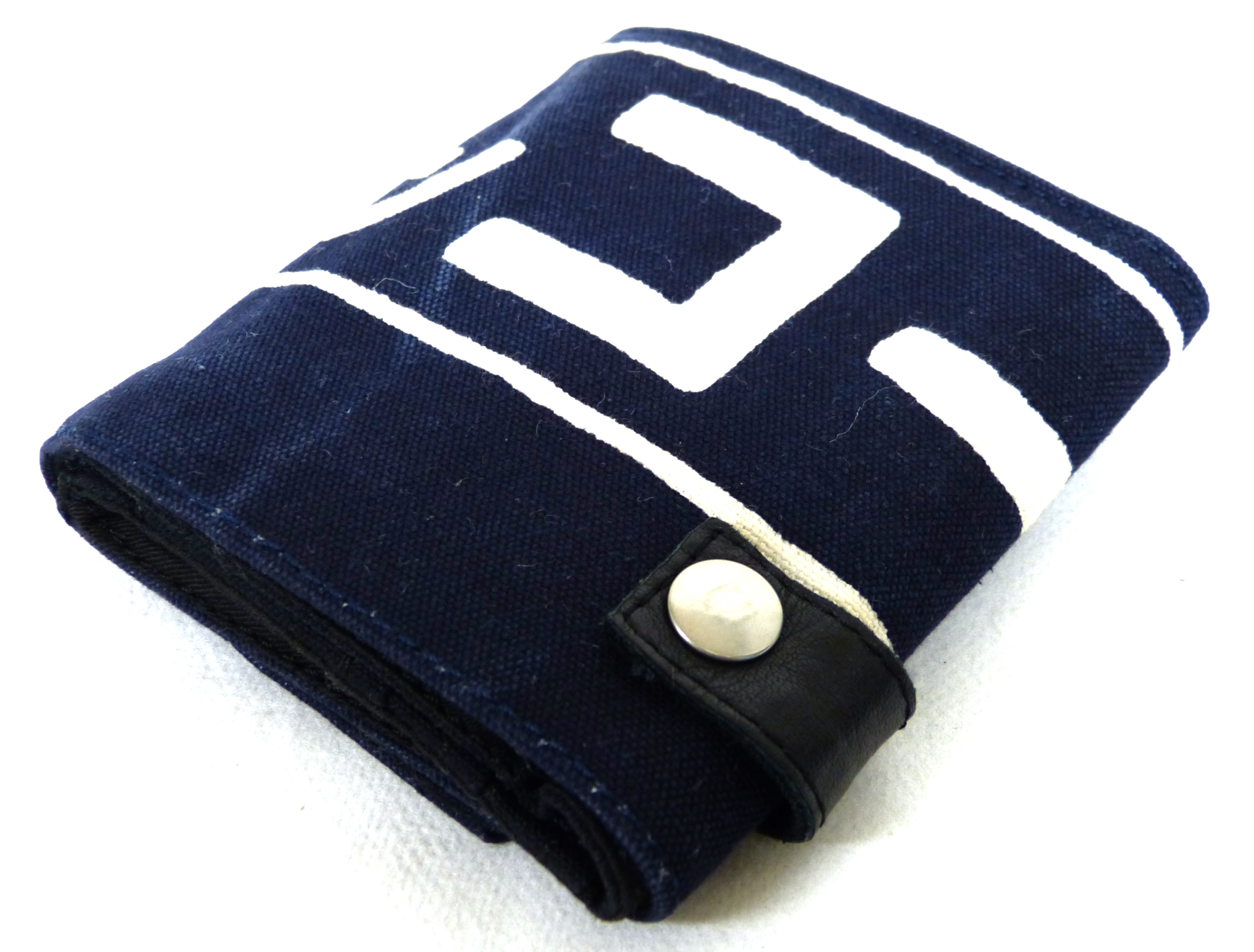 前掛け　ミニ財布　キッコーマン　FM-90♯H　三つ折り　和 ヴィンテージ　古着リメイク　濃紺　一点物