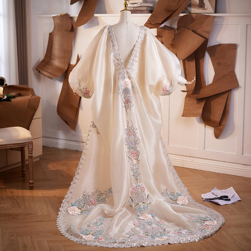 トレーン 裾引き シャンパン色 刺繍 DIY 肩飾り アクセサリー パーティー 花嫁/ウェディングドレス DTY333