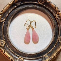 1点物！！ペルー産ピンクオパール薔薇色の宝石〜恋愛の女神石〜「キューピットストーン」のピアス14kgf イヤリング 4枚目の画像