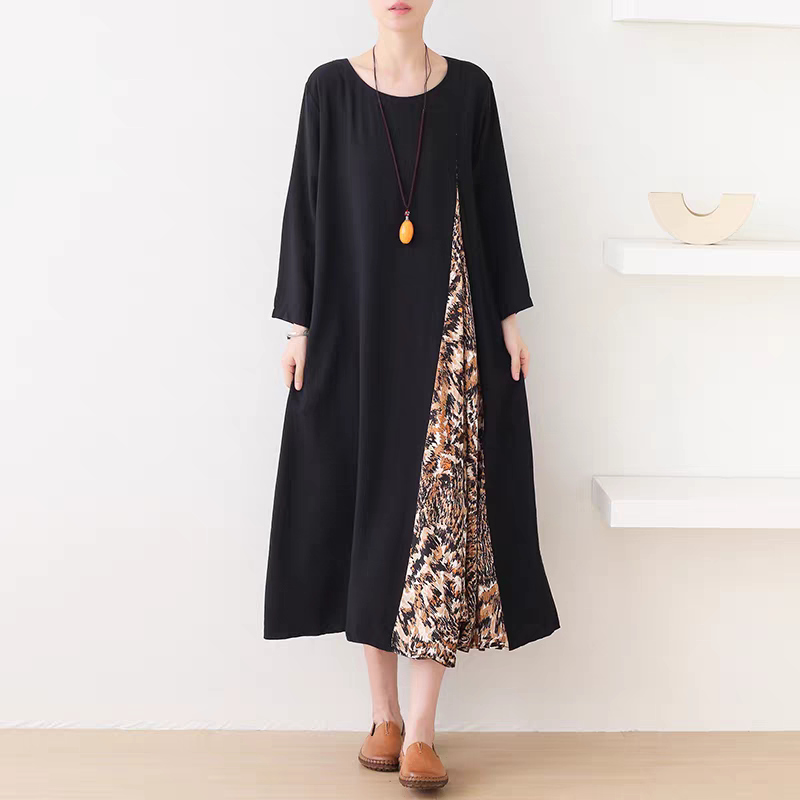 黒×アニマル柄が強く美しい女性を演出☆プリント切り替えワンピース