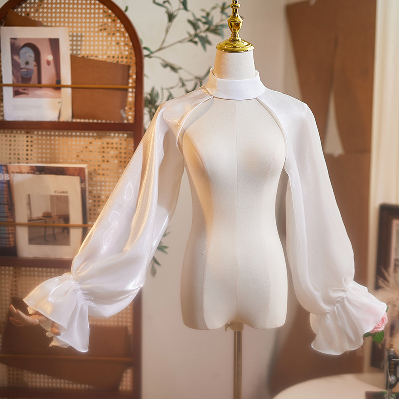 長袖のケープ ホルダーネック シフォン 白 高級感 DIY 肩飾り アクセサリー 花嫁/ウェディングドレス DTY166