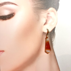 1点物！！地球が生み出した芸術アゲート瑪瑙バンデットアゲート〜オレンジ希少模様のピアス14kgf イヤリング　 5枚目の画像