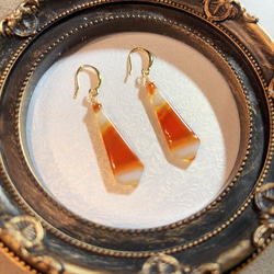 1点物！！地球が生み出した芸術アゲート瑪瑙バンデットアゲート〜オレンジ希少模様のピアス14kgf イヤリング　 2枚目の画像