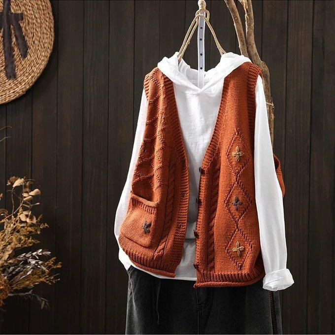 前開きニットベスト、カーディガン、春秋ベスト、冬ベスト、ニットベスト、ニットセーター、防寒対策（Tシャツなし）