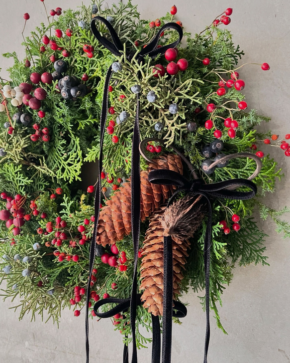 Xmasリース ベロアリボン フレッシュ リース アトリエマルアサ 通販