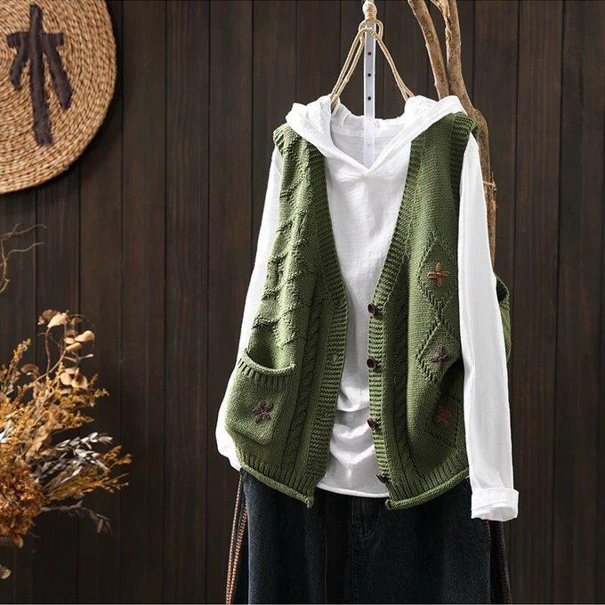 前開きニットベスト、カーディガン、春秋ベスト、冬ベスト、ニットベスト、ニットセーター、防寒対策（Tシャツなし）
