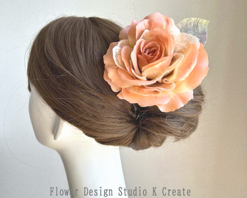レジンヘアゴム バラ　シェル　お花たっぷり　オレンジ　テラコッタ レジンヘアゴム バラ シェル お花たっぷり オレンジ テラコッタ 花花