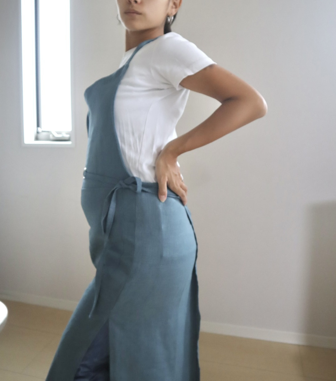 Linen100% apron （スモーキーブルー）