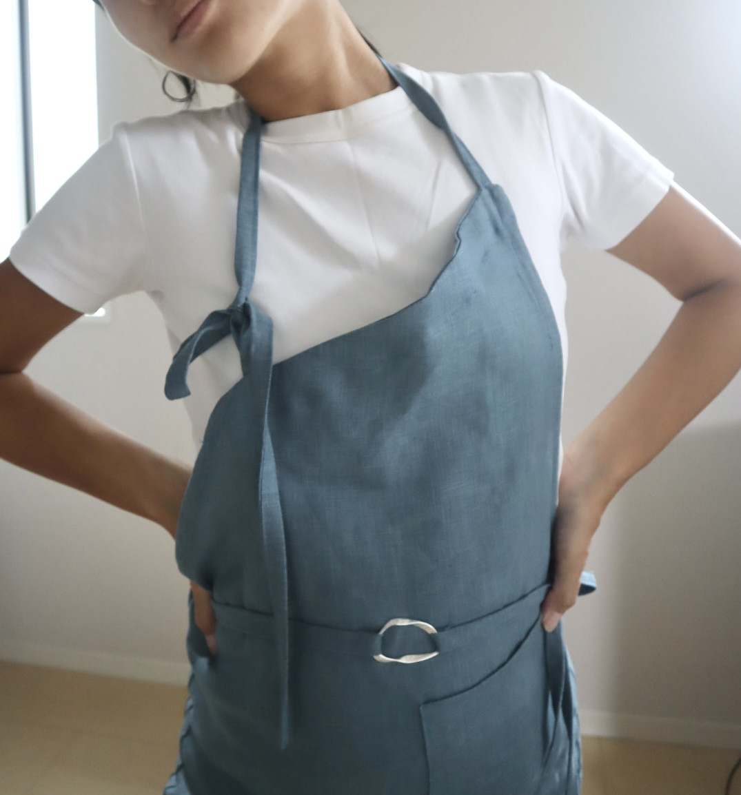 Linen100% apron （スモーキーブルー）