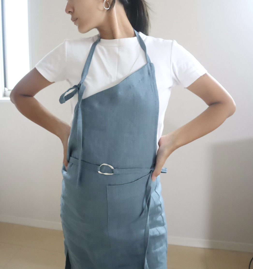 Linen100% apron （スモーキーブルー）