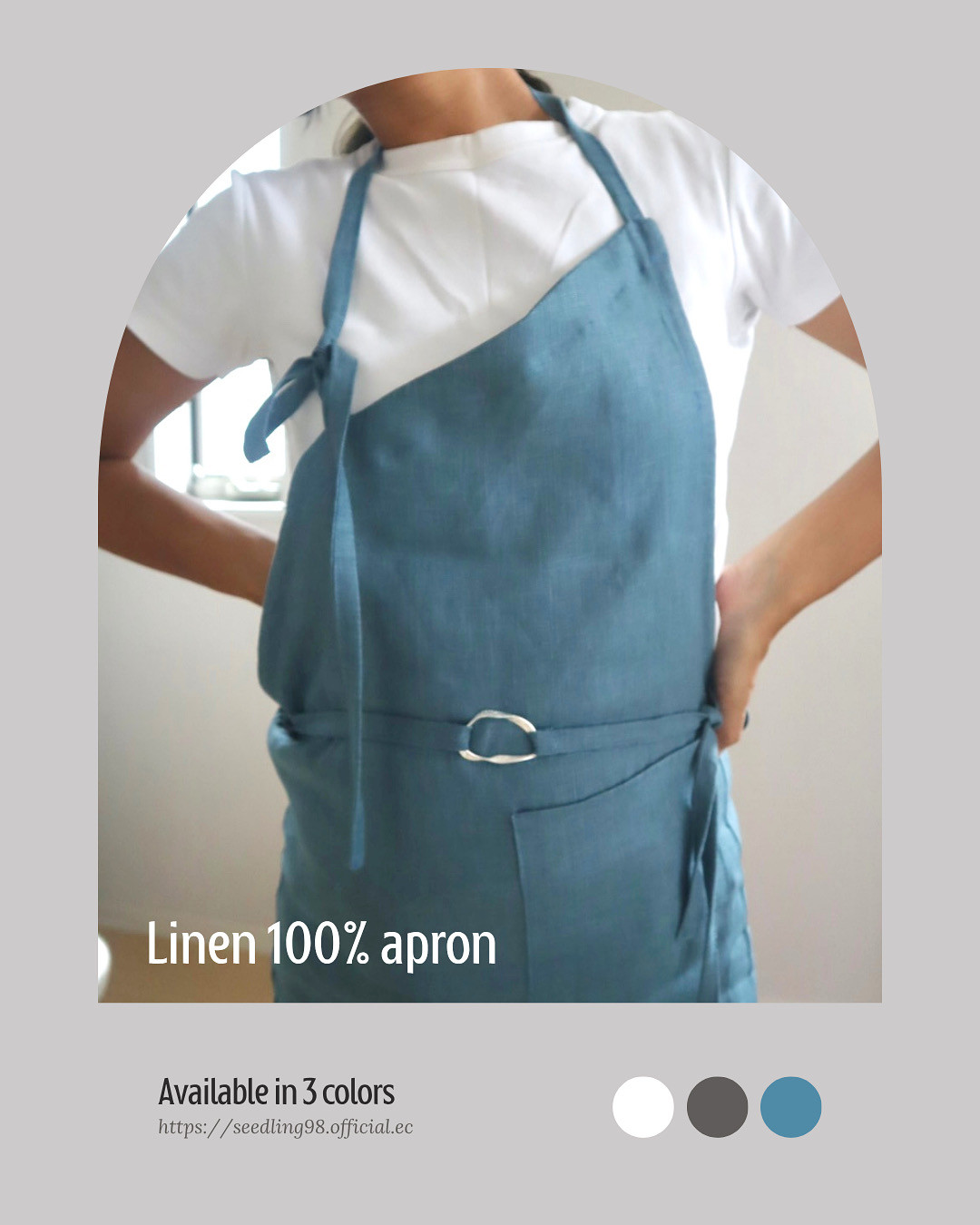 Linen100% apron （スモーキーブルー）