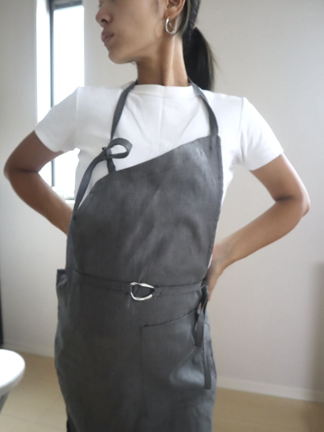 Linen100% apron （チャコールグレー）