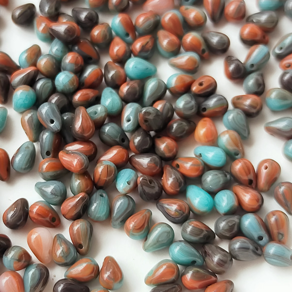 チェコ ビーズ ドロップ 4x6mm 30個 ターコイズ テラコッタ コンビ ppnalia 2枚目の画像