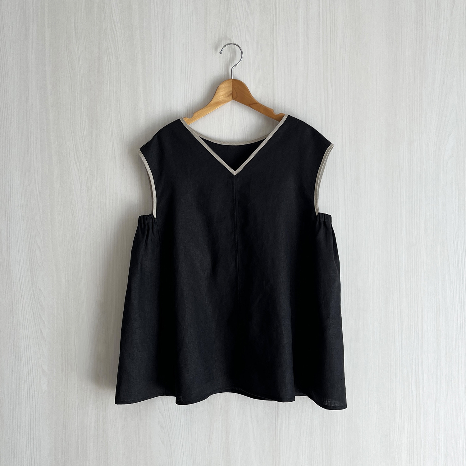 2wayフレンチ袖Aラインプルオーバー_リネン100%_Black