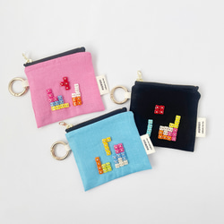 おもちゃみたいなパズルブロックのミニポーチ・カラビナ付き リネン