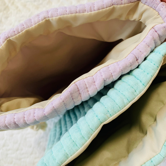 mini heart 選べる コップ袋　H20Ｗ17 巾着　入園入学　ヌビ　刺繍　オリジナル　ハート刺繍　巾着　給食袋 4枚目の画像