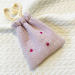 mini heart 選べる コップ袋　H20Ｗ17 巾着　入園入学　ヌビ　刺繍　オリジナル　ハート刺繍　巾着　給食袋 2枚目の画像