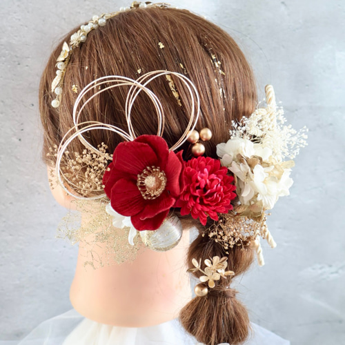 カチューシャ＆深紅椿とマムの髪飾り 成人式 髪飾り 成人式髪飾り 卒業
