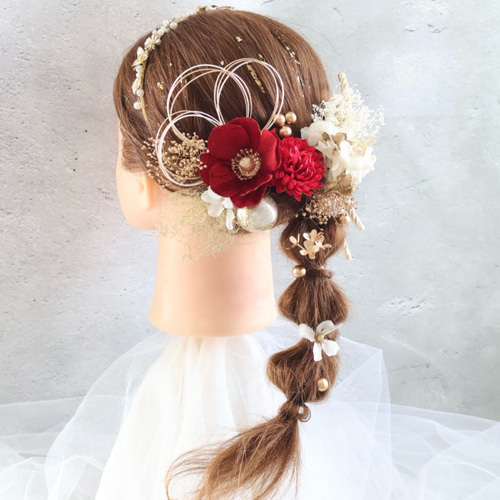 カチューシャ＆深紅椿とマムの髪飾り 成人式 髪飾り 成人式髪飾り 卒業