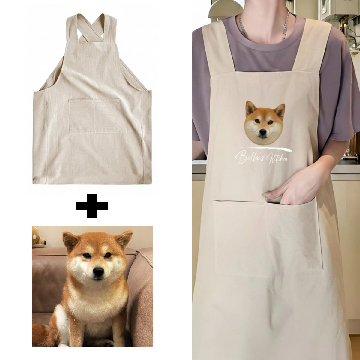 送料無料！猫や犬の写真を入れたエプロンをカスタマイズする | 個性的なエプロンをカスタマイズする