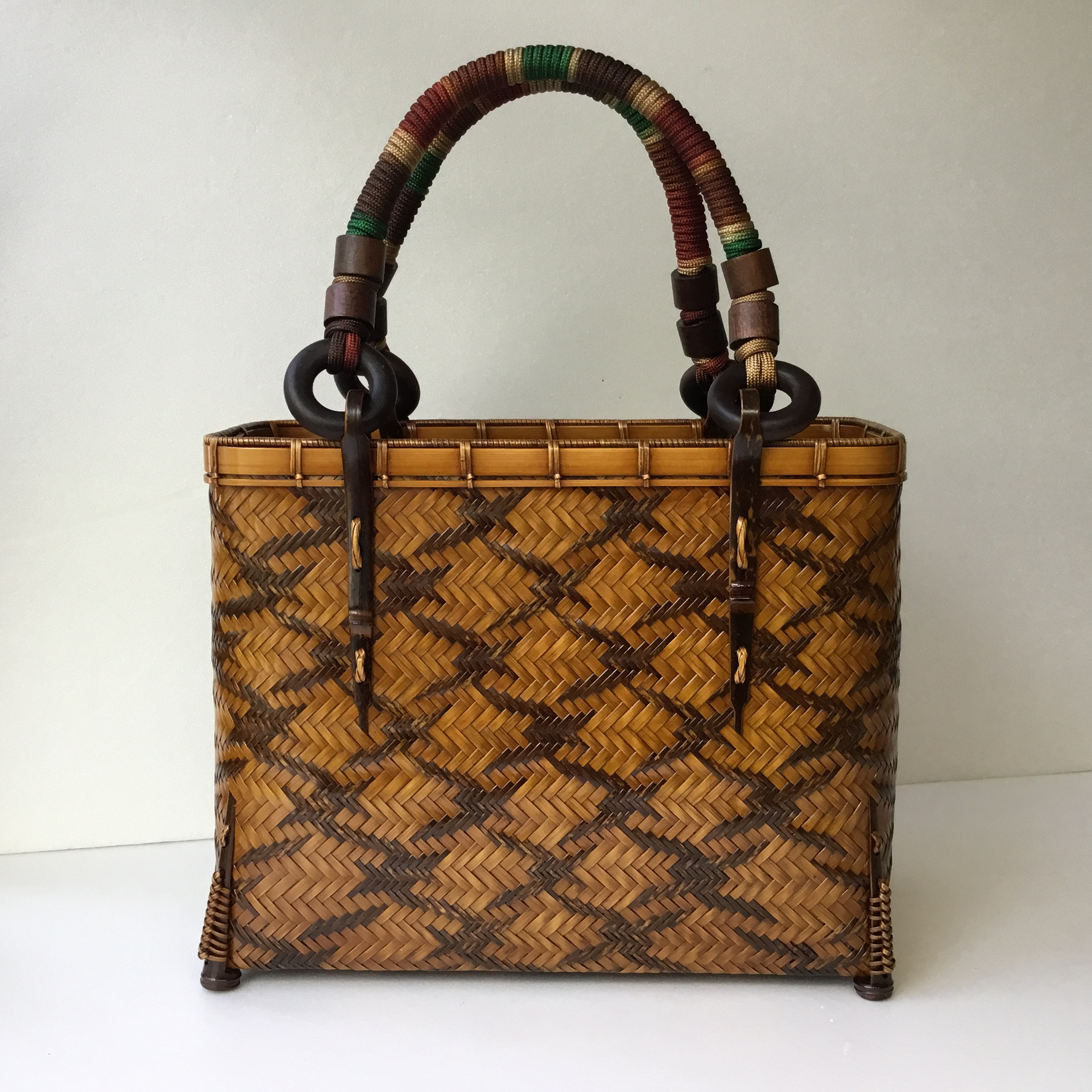 親子鶴網代竹バッグ