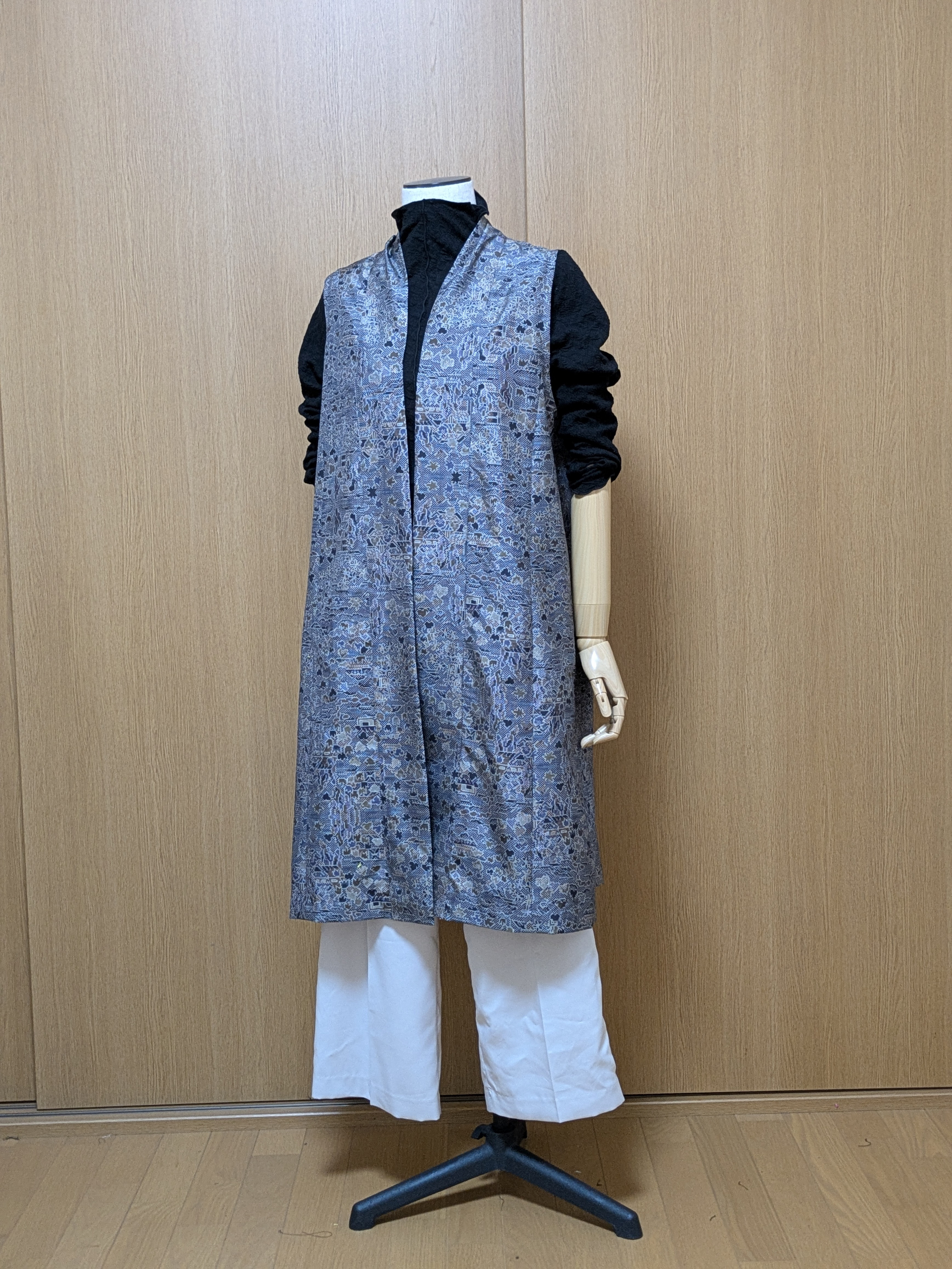 着物　リメイク　大島紬　カシュクール　ジレ　マキシ　ロング　ベスト 着物 リメイク 大島紬 カシュクール ジレ マキシ ロング ベスト