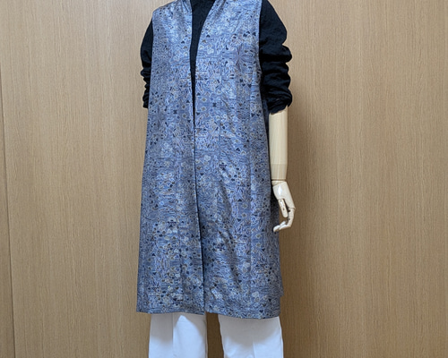 SOLD 着物リメイク ロングベスト 大島紬 M〜L ベスト さらあお