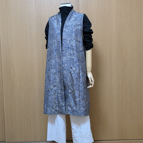 SOLD 着物リメイク ロングベスト 大島紬 M〜L ベスト さらあお 通販