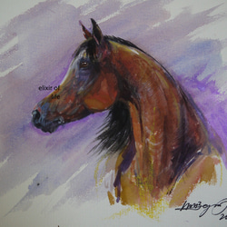 競馬（墨絵、水彩画用紙21cm×30cm） 絵画 ELIXIR OF