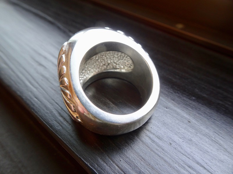 仁尾彫金『太陽の楕円印台リング、ヘアライン』ハンドメイド467