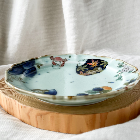 チコロット❤️取り皿❤️すべて手描き❤️染付け❤️普段使いに丁度いい❤️plate❤️童話❤️さるかに合戦❤️中皿 6枚目の画像