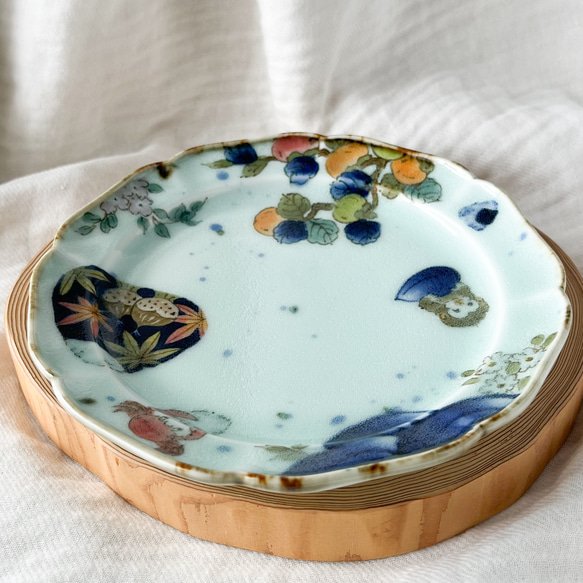 チコロット❤️取り皿❤️すべて手描き❤️染付け❤️普段使いに丁度いい❤️plate❤️童話❤️さるかに合戦❤️中皿 5枚目の画像